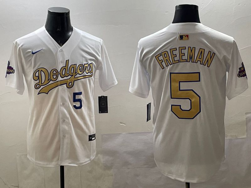Men Los Angeles Dodgers #5 Freeman White Champion gold character 2025 Nike MLB Jersey style 3318->los angeles dodgers->MLB Jersey